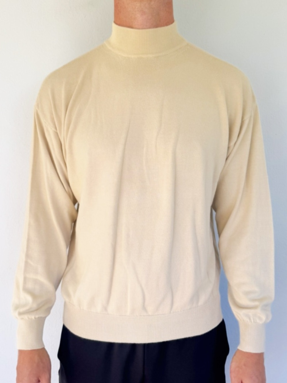 Vintage men’s beige cream mock neck cotton blend sweater size large